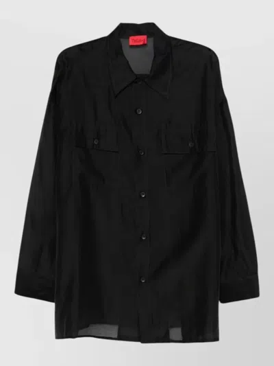 The Latest Long Sleeve Shirt Chest Pockets Sheer In Black