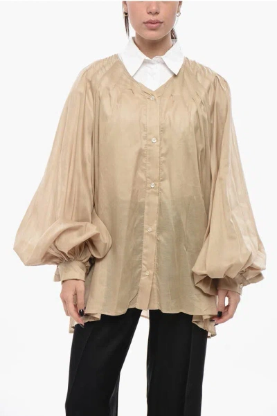 The Latest Mixed Cotton Shirt Biro With Balloon Sleeves In Gold