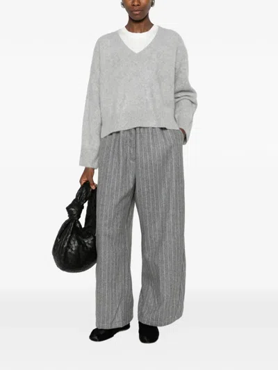 The Latest Pinstripe Wide-leg Trousers In Gray