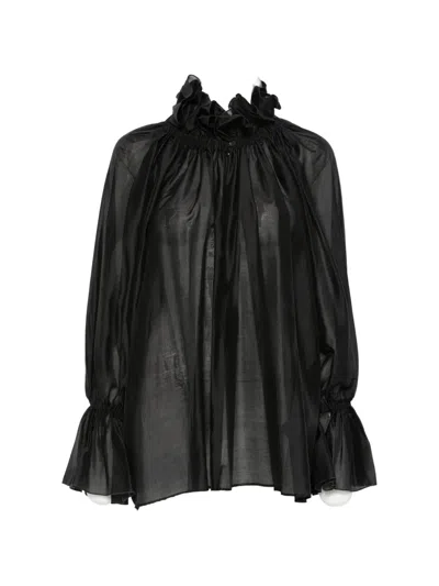 The Latest Ruffled High Neck Oversized Blouse In Black