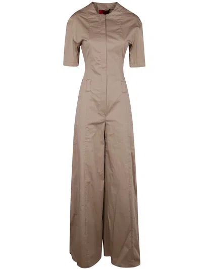 The Latest Sand Coloured Palazzo Jumpsuit In Cotton In Beige