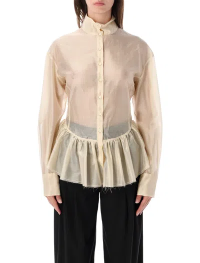 The Latest Sheer High-neck Peplum Blouse In Neutral