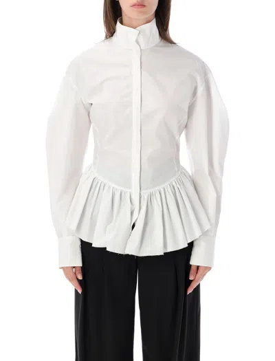 The Latest Sheer High-neck Peplum Blouse In Bianco