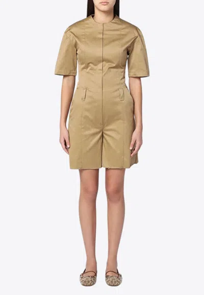 The Latest Short-sleeved Tailored Playsuit In Brown