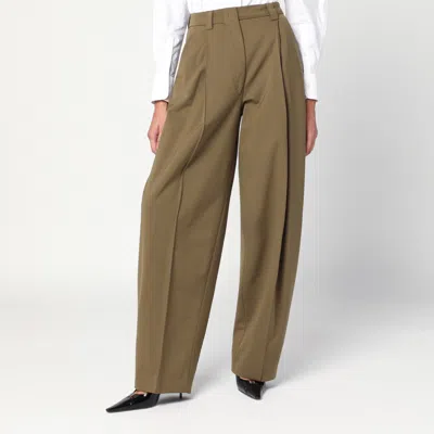 The Latest Taupe Wool Blend Trousers In Green