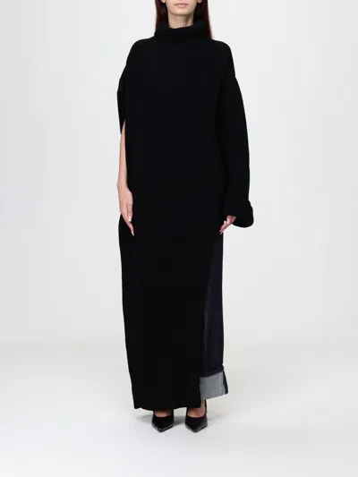 The Latest Thelatest Asymmetrical Pure Merino Wool Turtleneck Jumper With Dropped Shoulders In Black