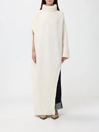 The Latest Thelatest Asymmetrical Pure Merino Wool Turtleneck Jumper With Dropped Shoulders In Neutral