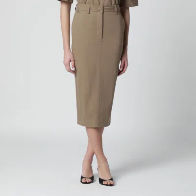 The Latest Thelatest Cognac Cotton Pencil Skirt In Brown