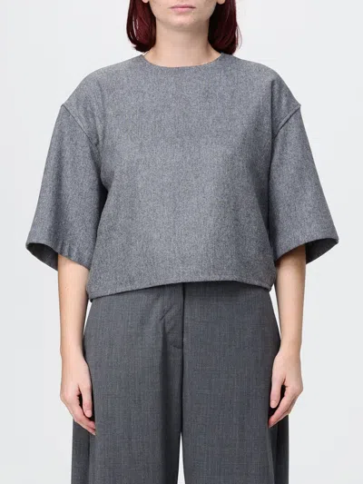 The Latest Thelatest Cropped Short-sleeve Wool-blend Knitted Top In Gray