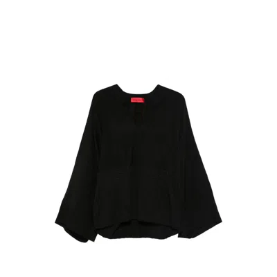 The Latest Thelatest V-neck With Wide Sleeves Blouse In Black