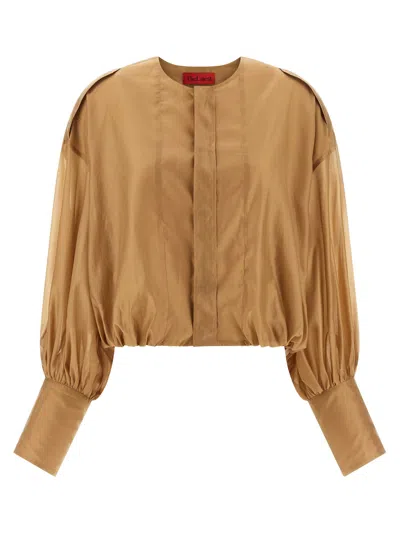 The Latest Diana Cropped Blouse Long Sleeves Pleats Epaulettes In Brown