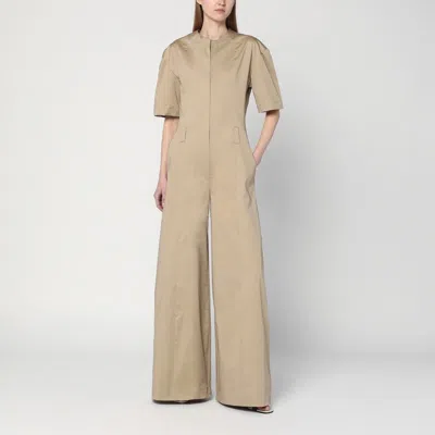 The Latest Thelatest Women's Sand Colou Palazzo Jumpsuit In Cotton
