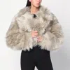 The Latest Cropped Faux Fur Jacket With Plush Texture In Gray