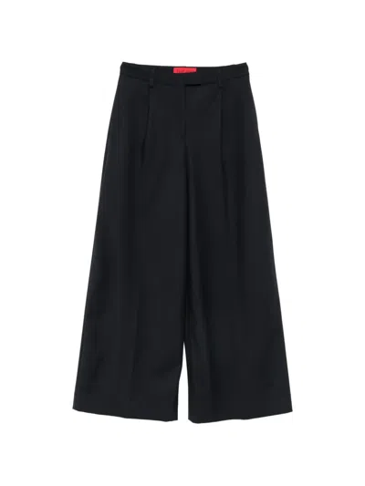 The Latest Wool Blend Pleated Wide-leg Trousers In Black