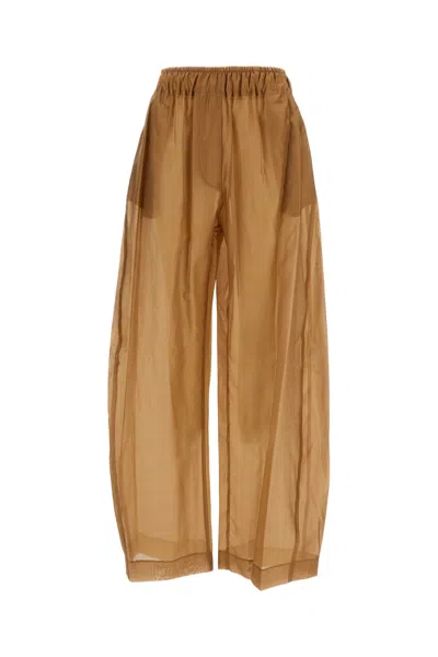 The Latest Wide-leg Trousers With Elastic Waistband And Sheer Fabric In Brown