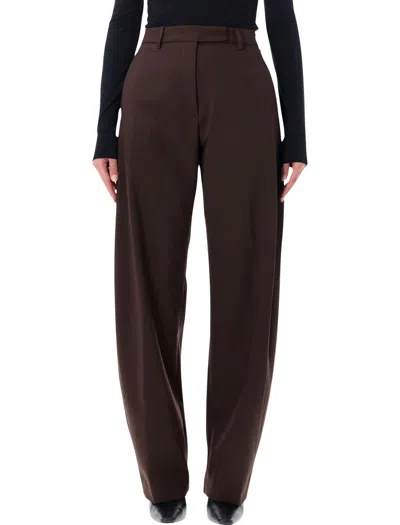 The Latest Wool Blend High-rise Barrel Trousers With Wide Legs In Brown
