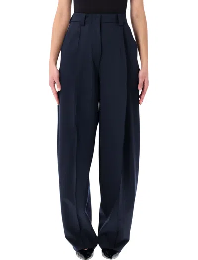 The Latest Wool Tapered Trousers - High Waist, Size 40 In Blue