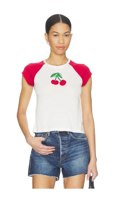 The Laundry Room Cherries Embroidery Raglan Baby Tee In White