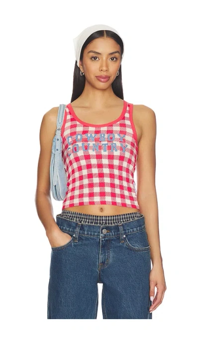 The Laundry Room Cowboy Country Denim Rib Tank Top In Red Gingham