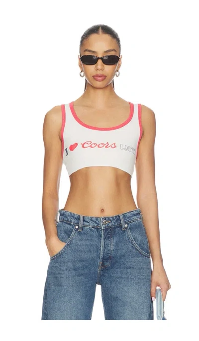 The Laundry Room I Heart Coors Light Super Crop Rib Tank Top In White & Red