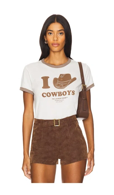 The Laundry Room I Heart Cowboys Perfect Ringer Tee In Bone & Brown