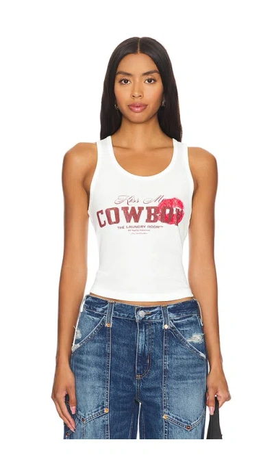 The Laundry Room Kiss Me Cowboy Rib Tank In White