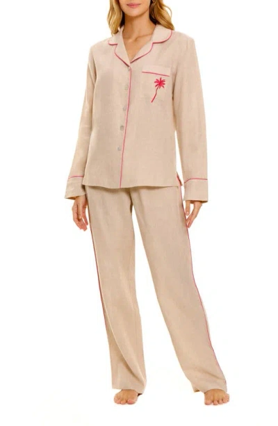 The Lazy Poet Emma Linen Pajamas In Oatmeal Linen