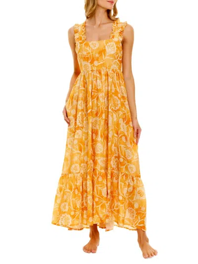 The Lazy Poet Women's Summer Soirée Mika Claire Printed Linen Maxi Dress In Yellow