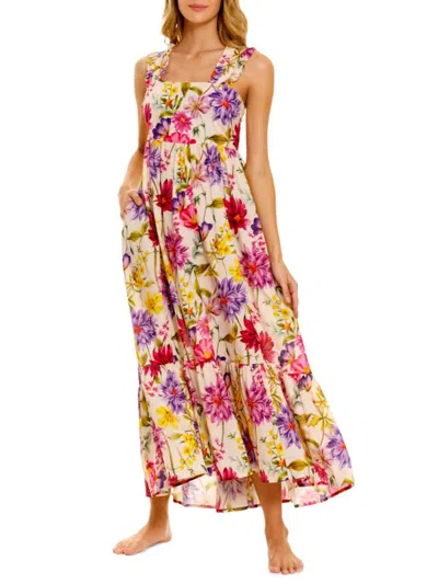 The Lazy Poet Women's Summer Soirée Mika Wind Floral Cotton Maxi Dress In White