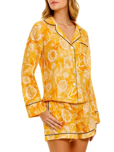 The Lazy Poet Women's Summer Soirée Vera 2-piece Linen Pajama Shorts In Yellow
