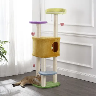 The Licker Store Aisling 51" 4-tier Modern Sisal Heart Cat Tree With Scratching Posts, Napping Perch, And Dangling To In Multi