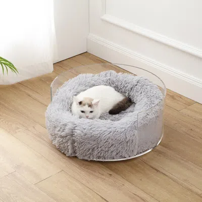 The Licker Store Bette 20.75" X 20.75" Modern Lucite Donut Pet Bed, Light Gray/clear, Washable Cover