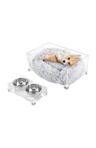 The Licker Store Billie Modern Acrylic Calming Fluffy Pet Bed With Washable Cushion And Elevated Pet In White