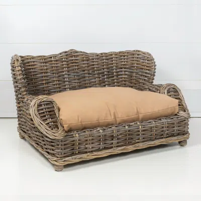 The Licker Store Classic 27.5" X 18" Mediterranean Handwoven Rattan Dog Daybed With Machine-washable Cushion, Kubu Gr In Brown