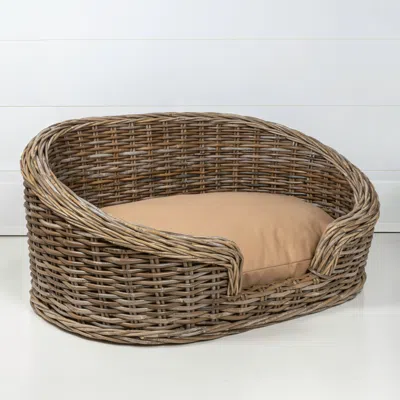 The Licker Store Curvy 33" X 21.25" Classic Handwoven Rattan Dog Bed With Machine-washable Cushion, Kubu Gray In Multi