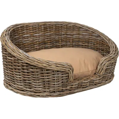 The Licker Store Curvy Classic Handwoven Rattan Pet Bed With Machine-washable Cushion In Brown