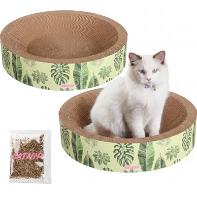 The Licker Store Daisy Modern Cardboard Bowl Cat Scratcher With Catnip In Mint/green