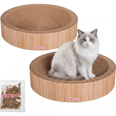 The Licker Store Daisy Modern Cardboard Bowl Cat Scratcher With Catnip In Oak Wood Finish