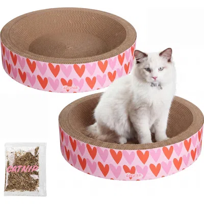 The Licker Store Daisy Modern Cardboard Bowl Cat Scratcher With Catnip In Pink