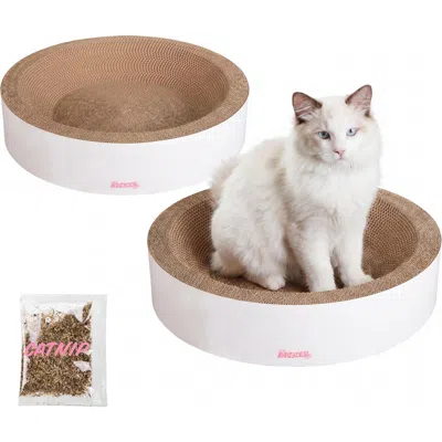 The Licker Store Daisy Modern Cardboard Bowl Cat Scratcher With Catnip In White