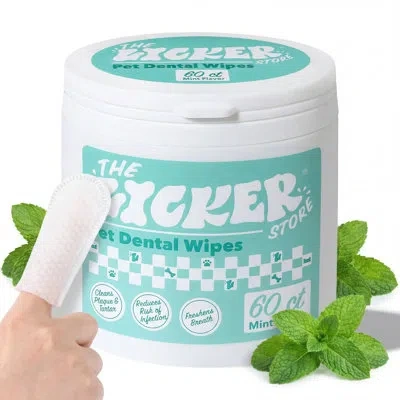 The Licker Store Dog Dental Finger Hypoallergenic Wipes With Mint Scent And Extracts Of Aloe Vera Leaf, Coconut Oil, 