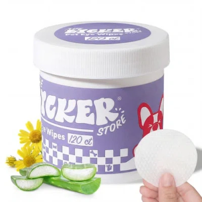 The Licker Store Dog Eye & Tear Stain Wipes, Hypoallergenic, Chamomile & Oat Kernel In White
