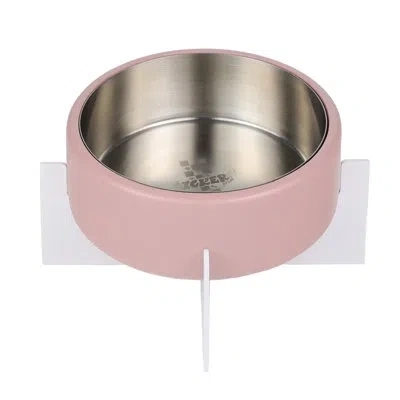 The Licker Store Intersecta Small/medium Concrete And Stainless Steel Bowl 16oz (2 Cups) With Metal Stand Pet Feeder In Pink,white