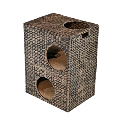 The Licker Store Jaxon Modern Classic 2-tier Handwoven Hyacinth Rectangular 5-hole Cat Condo With 2 Machine-washable  In Brown