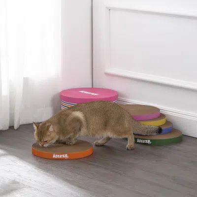 The Licker Store Kate 12" Modern Patterned Cardboard Reversible Cat Scratcher Pad In Box With Catnip, Blue/white (5-p In Multi