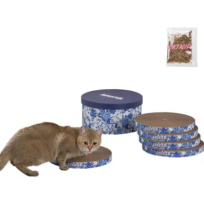 The Licker Store Kate Modern Patterned Cardboard Reversible Cat Scratcher Pad In Box With Catnip In Blue/white