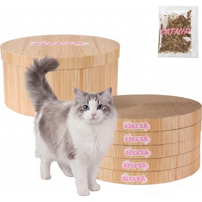 The Licker Store Kate Modern Patterned Cardboard Reversible Cat Scratcher Pad In Box With Catnip In Brown