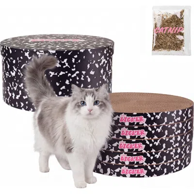 The Licker Store Kate Modern Patterned Cardboard Reversible Cat Scratcher Pad In Box With Catnip In Composition Black/white