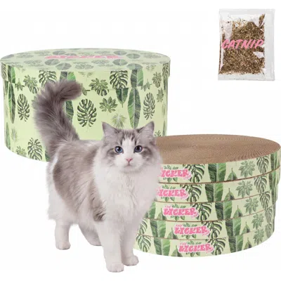 The Licker Store Kate Modern Patterned Cardboard Reversible Cat Scratcher Pad In Box With Catnip In Green