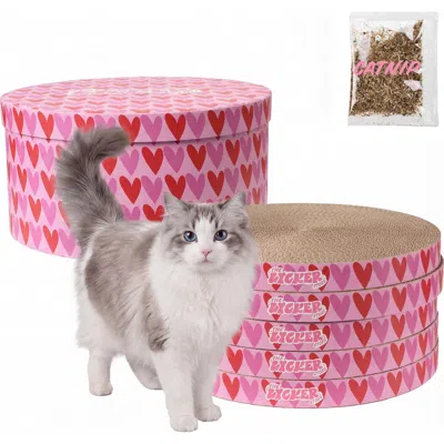 The Licker Store Kate Modern Patterned Cardboard Reversible Cat Scratcher Pad In Box With Catnip In Pink